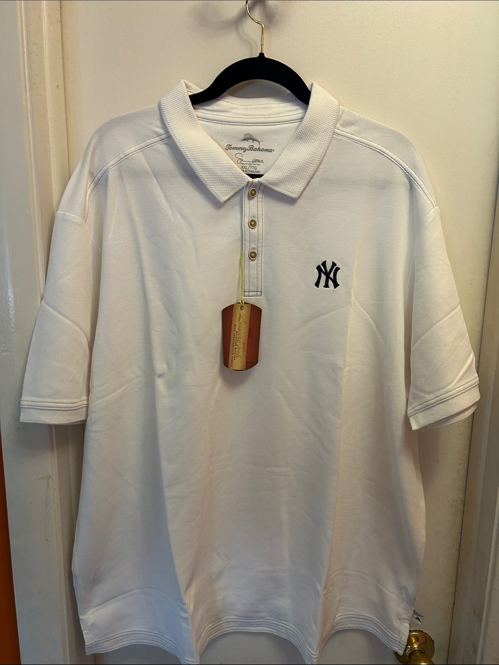 Tommy Bahama White Polo with Navy NY Embroidery